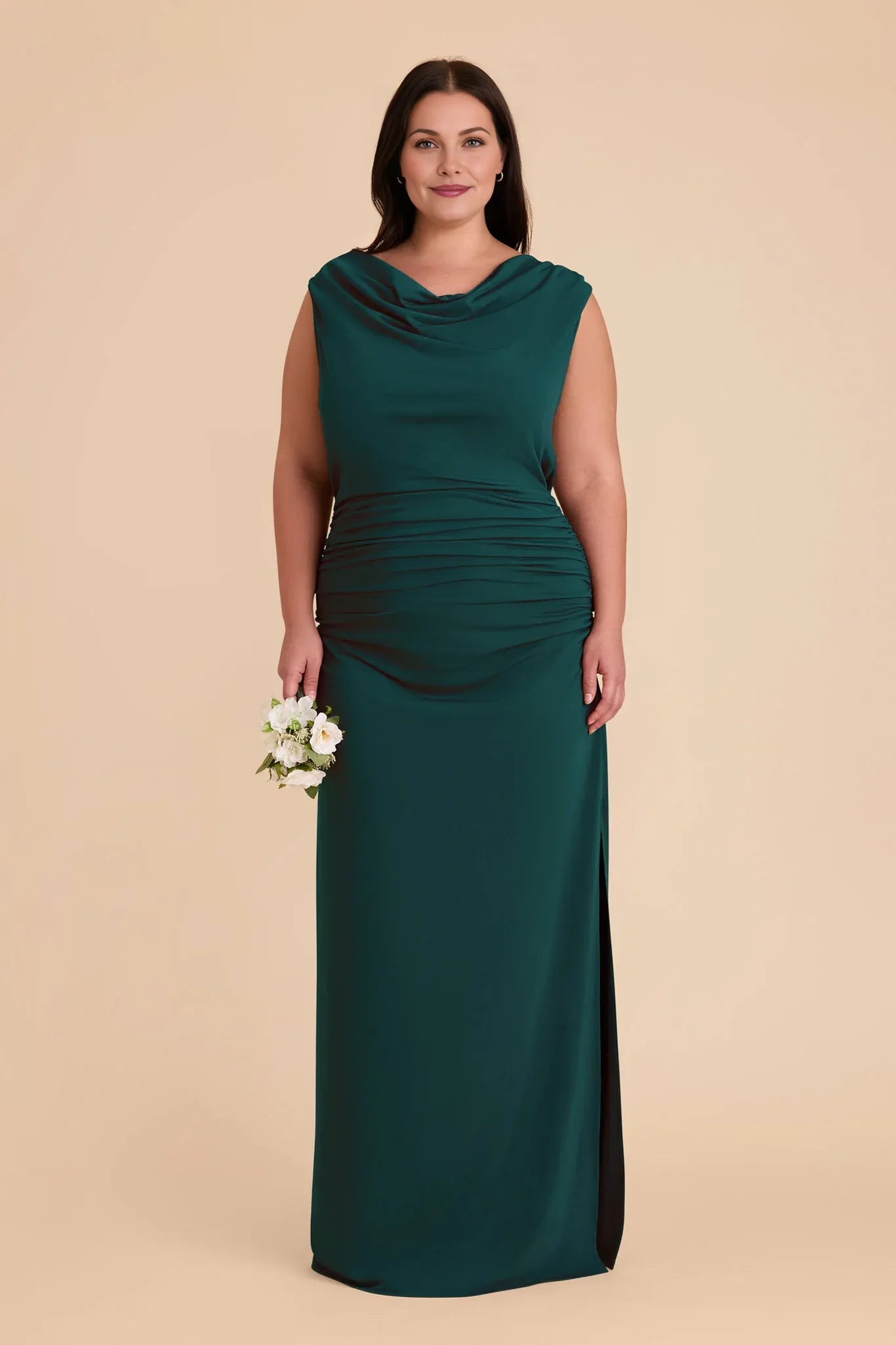 Modest Sheath/Column Cowl Neck Sleeveless Pleated Maxi Bridesmaid Dress