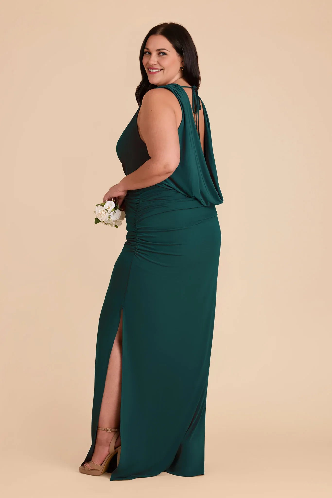 Modest Sheath/Column Cowl Neck Sleeveless Pleated Maxi Bridesmaid Dress