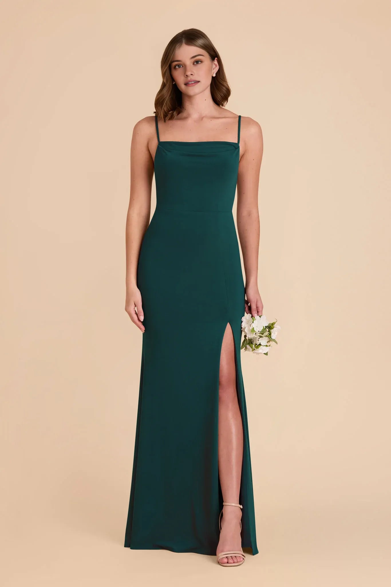 Modest Sheath/Column Spaghetti Straps Sleeveless Slit Maxi Bridesmaid Dress