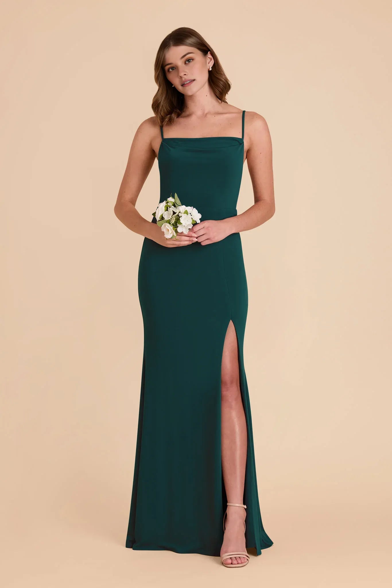 Modest Sheath/Column Spaghetti Straps Sleeveless Slit Maxi Bridesmaid Dress