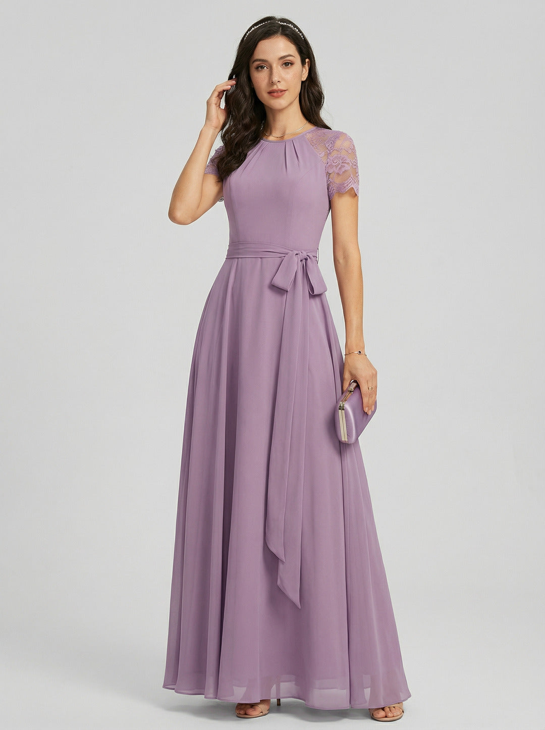 Modest Lavender Chiffon A-Line Scoop Neck Back Zip with Beaded Details Ankle-Length Bridesmaid Dress