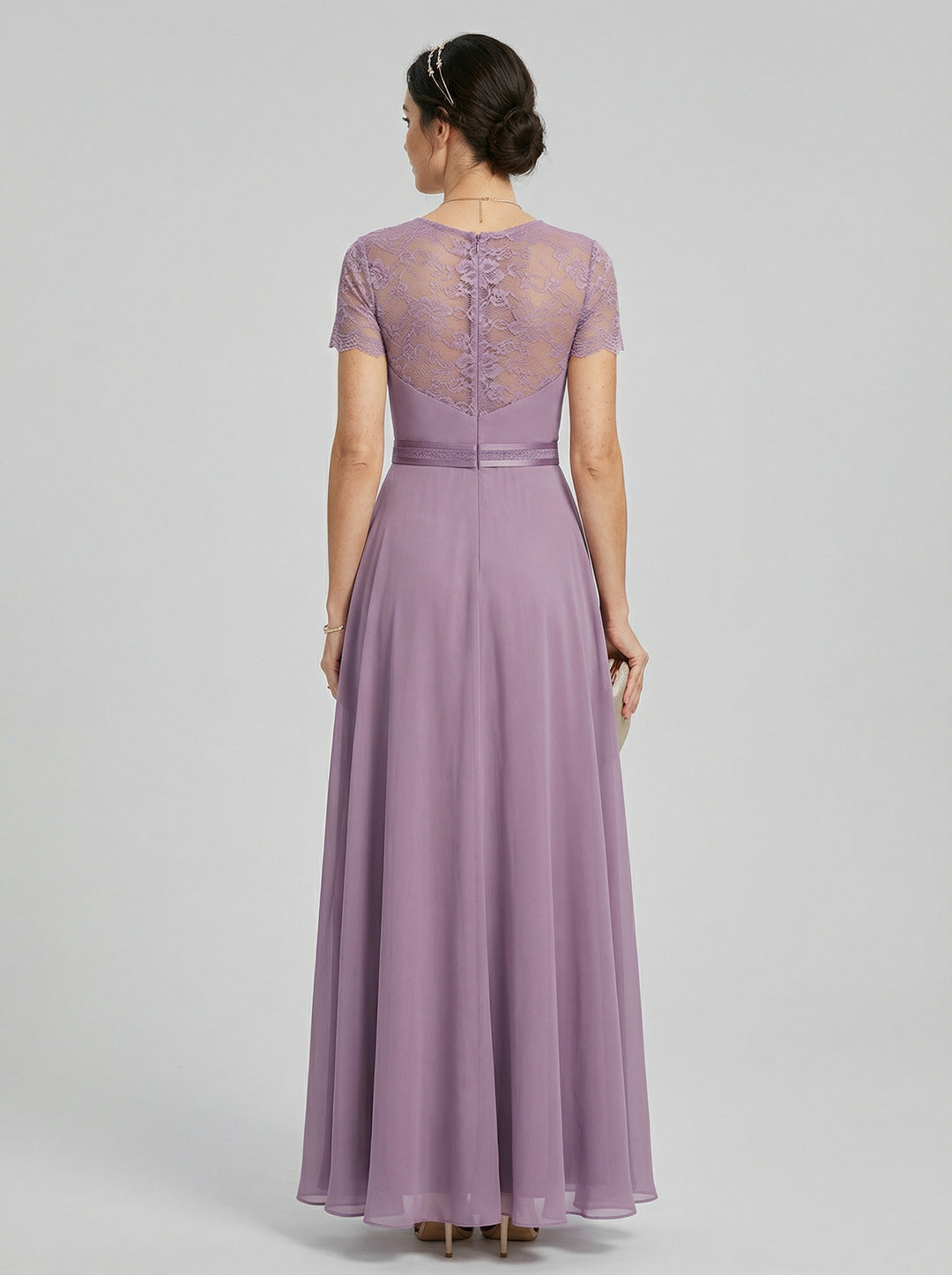 Modest Lavender Chiffon A-Line Scoop Neck Back Zip with Beaded Details Ankle-Length Bridesmaid Dress