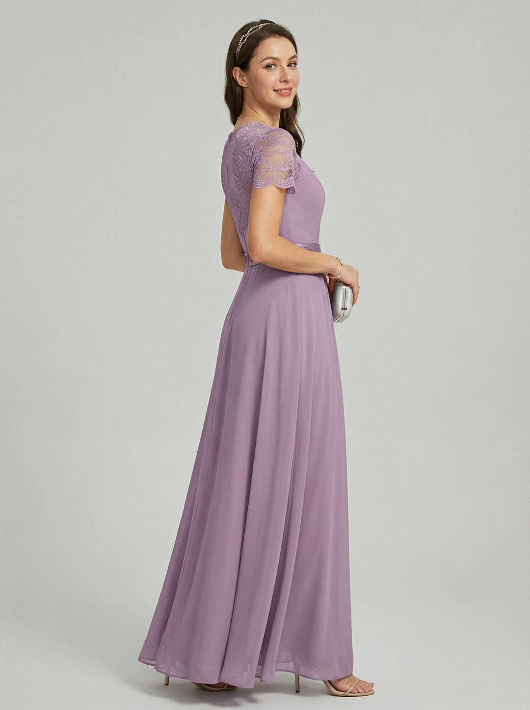 Modest Lavender Chiffon A-Line Scoop Neck Back Zip with Beaded Details Ankle-Length Bridesmaid Dress