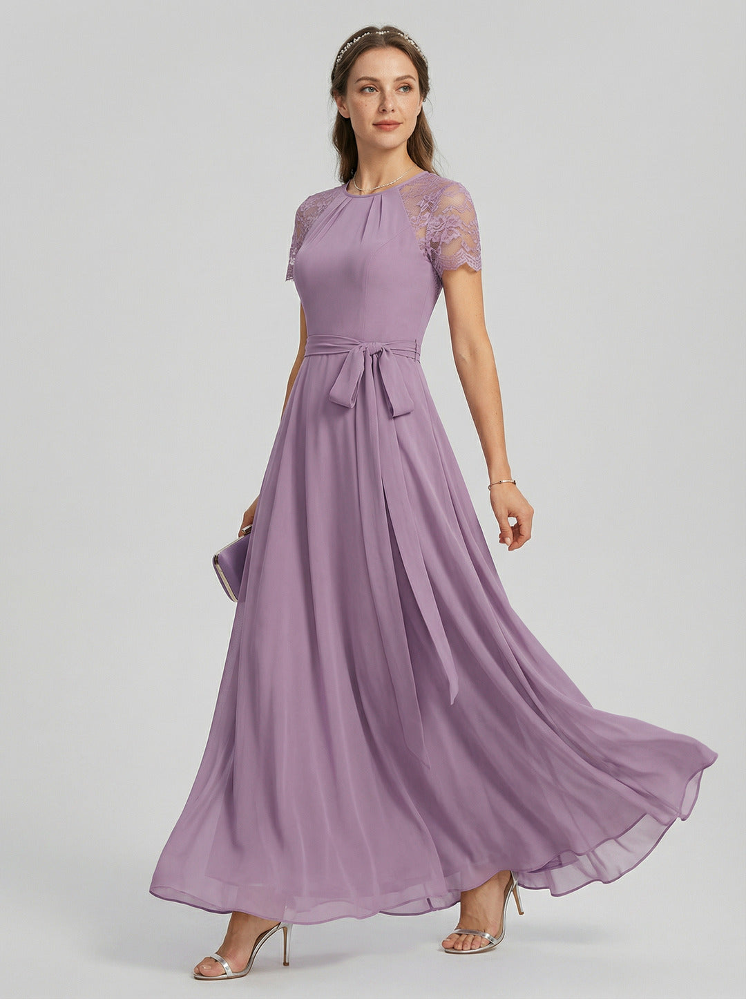 Modest Lavender Chiffon A-Line Scoop Neck Back Zip with Beaded Details Ankle-Length Bridesmaid Dress