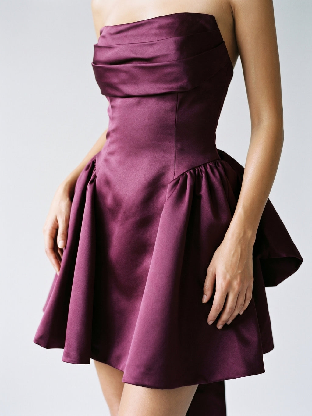 Mulberry Satin A-Line Straight Neck Criss-Cross Straps Short Homecoming Dress with Pleating