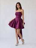 Mulberry Satin A-Line Straight Neck Criss-Cross Straps Short Homecoming Dress with Pleating