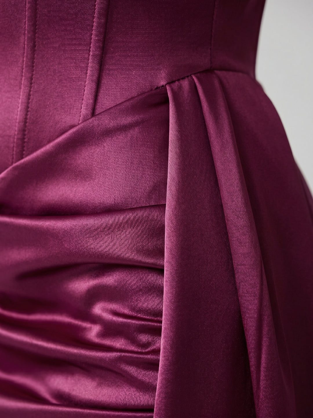 Mulberry Satin Column V-Neck Lace-Up Back Short Homecoming Dress with Pleating