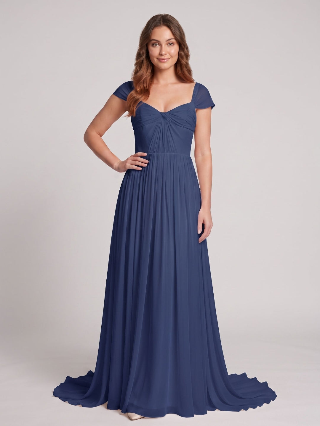 Navy Blue Chiffon A-Line Square Neck Backless Floor-Length Prom Dress