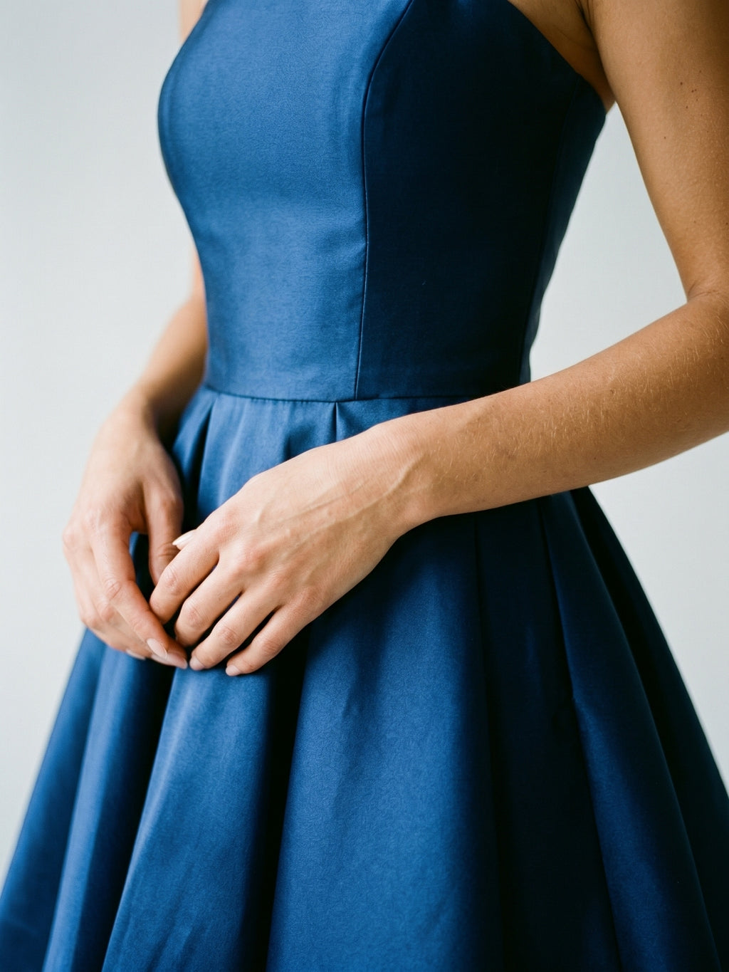Navy Blue Satin A-Line One Shoulder Backless Short Homecoming Dress with Pleating