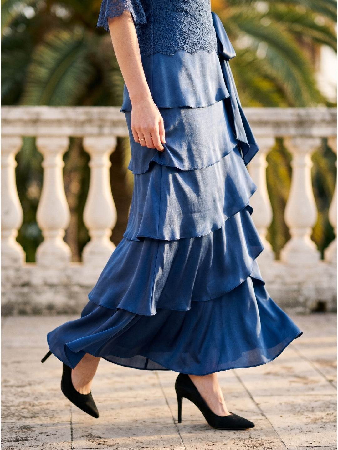 Navy Blue Satin column Scoop Neck Back Zip Floor-Length Mother of the Bride Dress with Bow