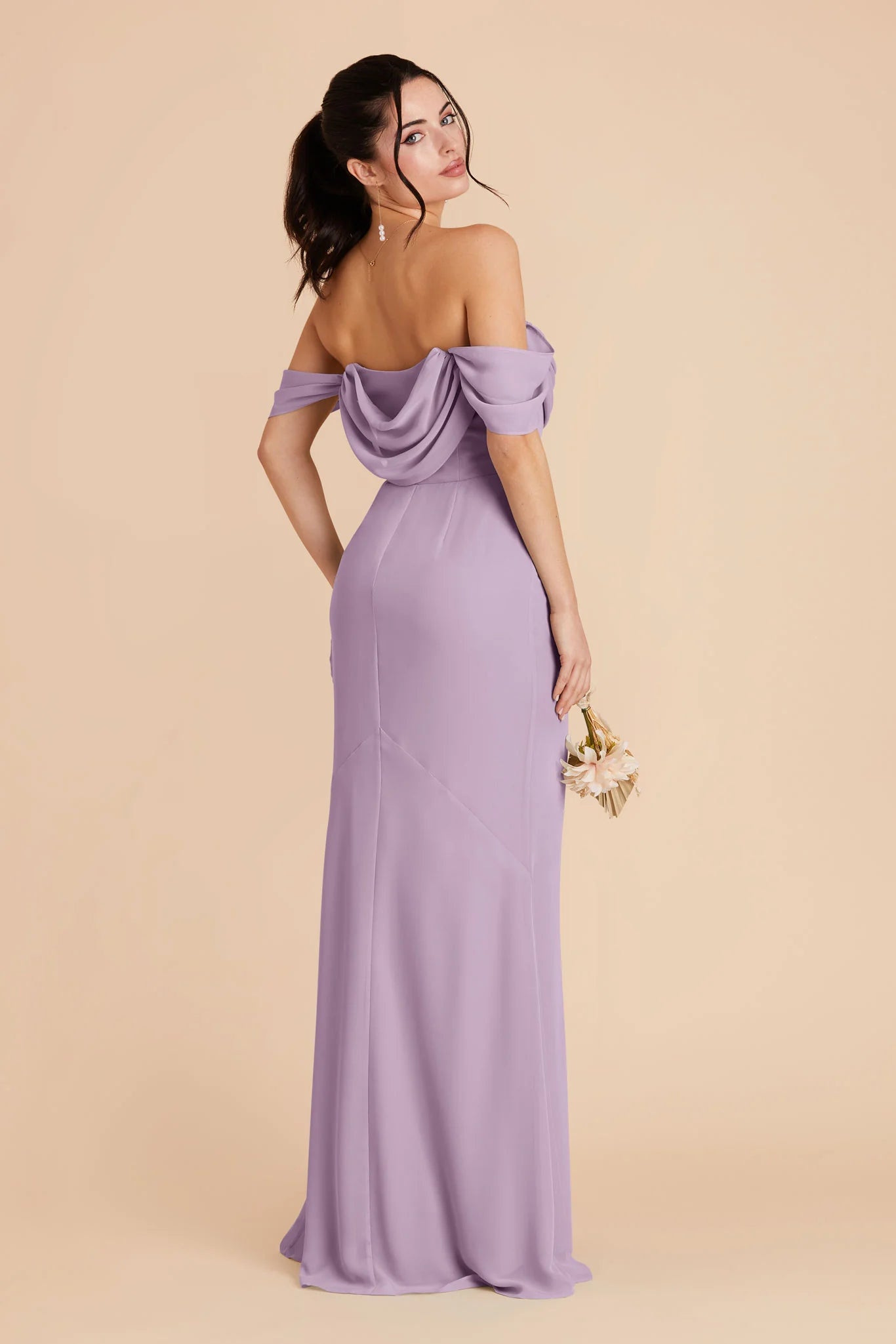 Off Shoulder Draped Chiffon Bridesmaid Dress Convertible Strapless High Slit A Line Floor Length Wedding Guest Formal Gown