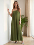 Olive Green Chiffon Sheath Off-the-Shoulder Backless Floor-Length Pleated Dress
