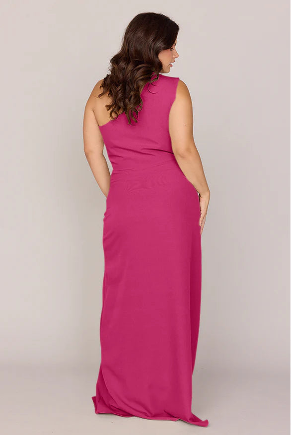 One Shoulder Choker Neck Bridesmaid Dresses with High Slit and Form-Fitting Silhouette Formal Gown