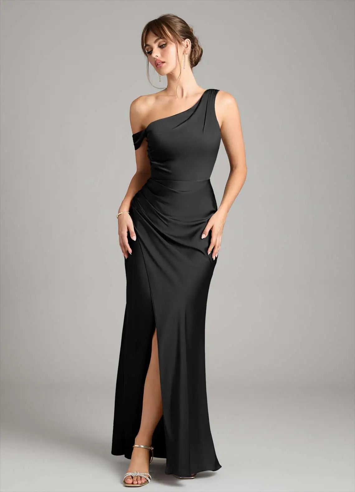 Opulent Bridesmaid Dress with One-Shoulder Neckline, Cowl Back and Ruched Side