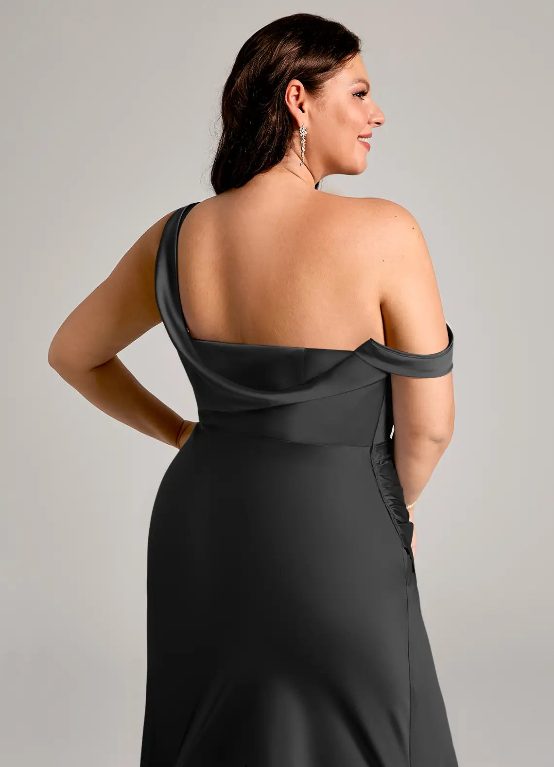 Opulent Bridesmaid Dress with One-Shoulder Neckline, Cowl Back and Ruched Side