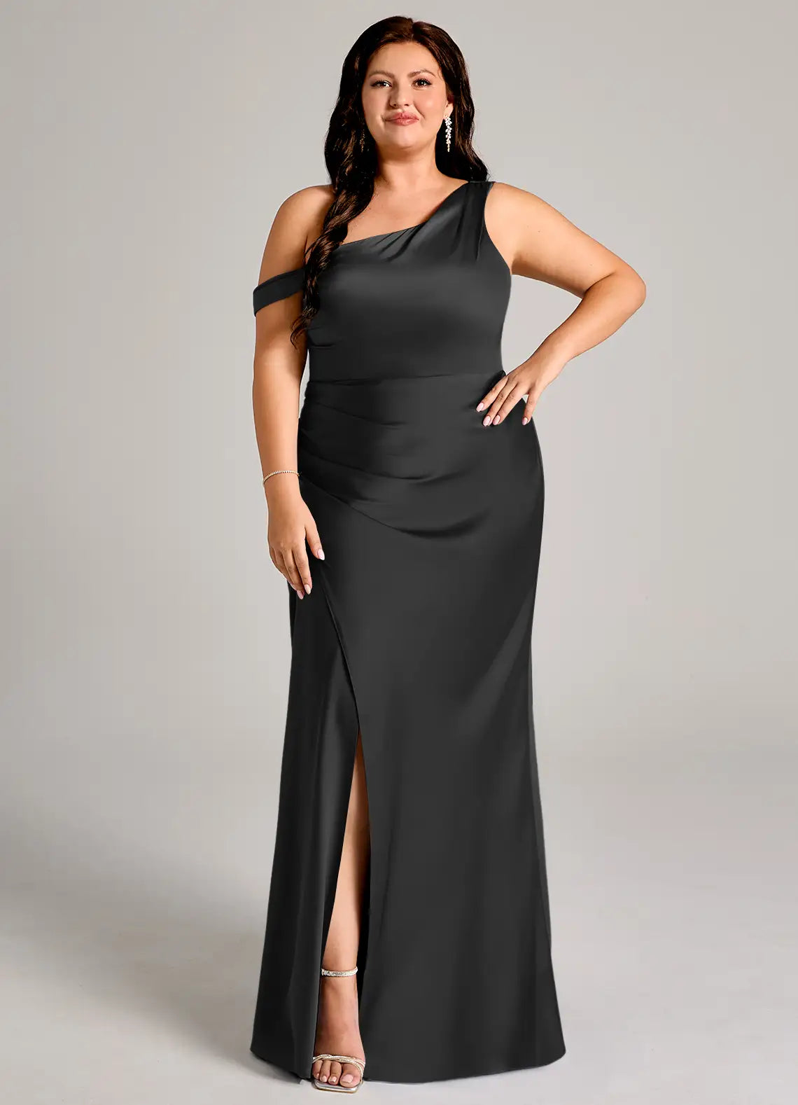 Opulent Bridesmaid Dress with One-Shoulder Neckline, Cowl Back and Ruched Side