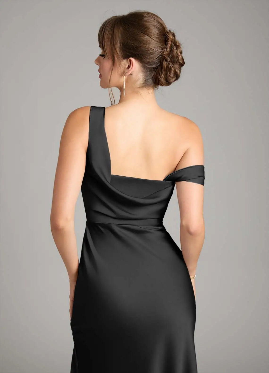 Opulent Bridesmaid Dress with One-Shoulder Neckline, Cowl Back and Ruched Side