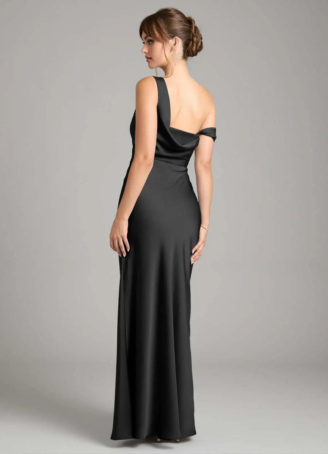 Opulent Bridesmaid Dress with One-Shoulder Neckline, Cowl Back and Ruched Side