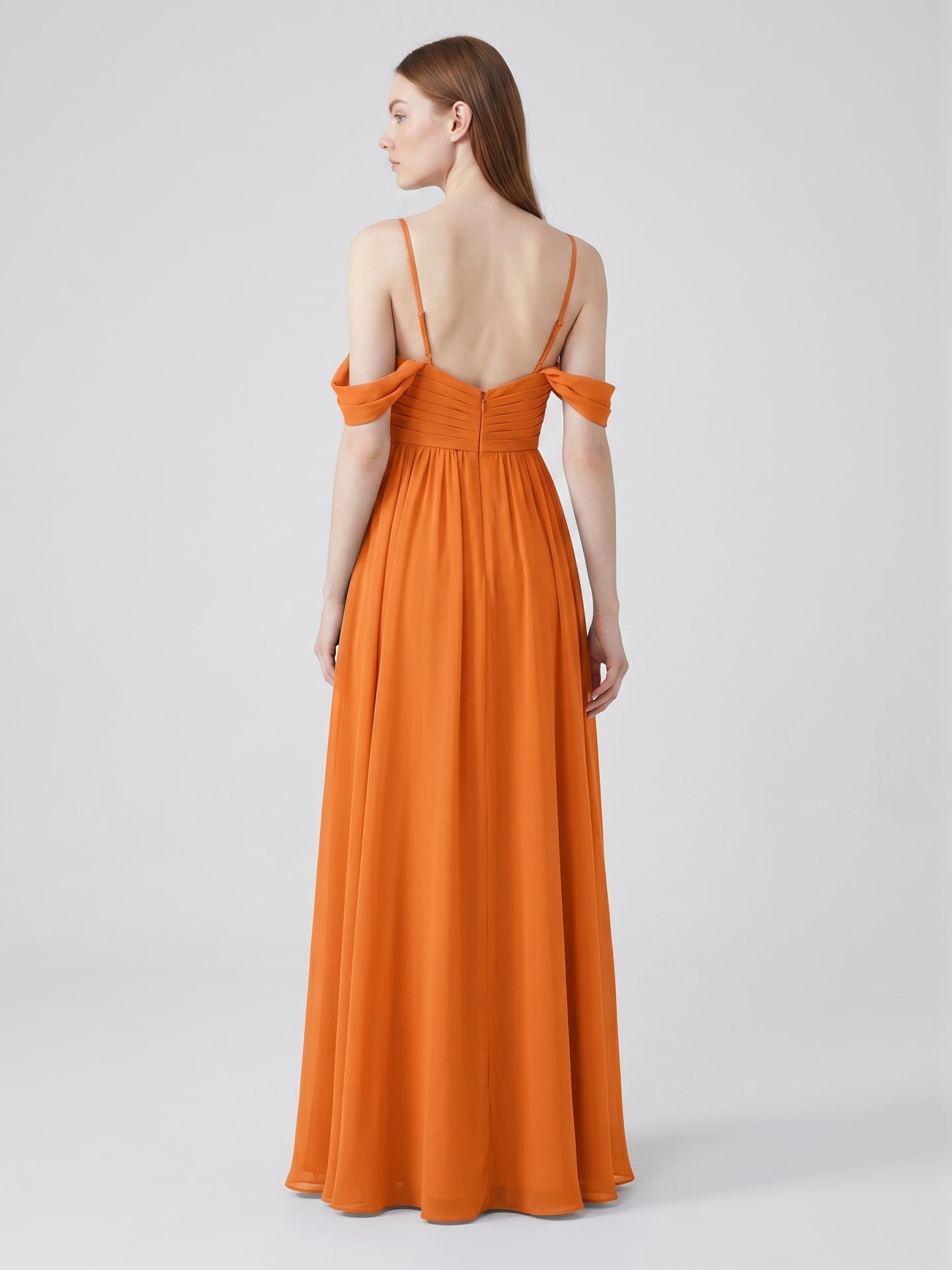 Orange Chiffon A-Line Sweetheart Back Zip Floor-Length Bridesmaid Dress with Pleats
