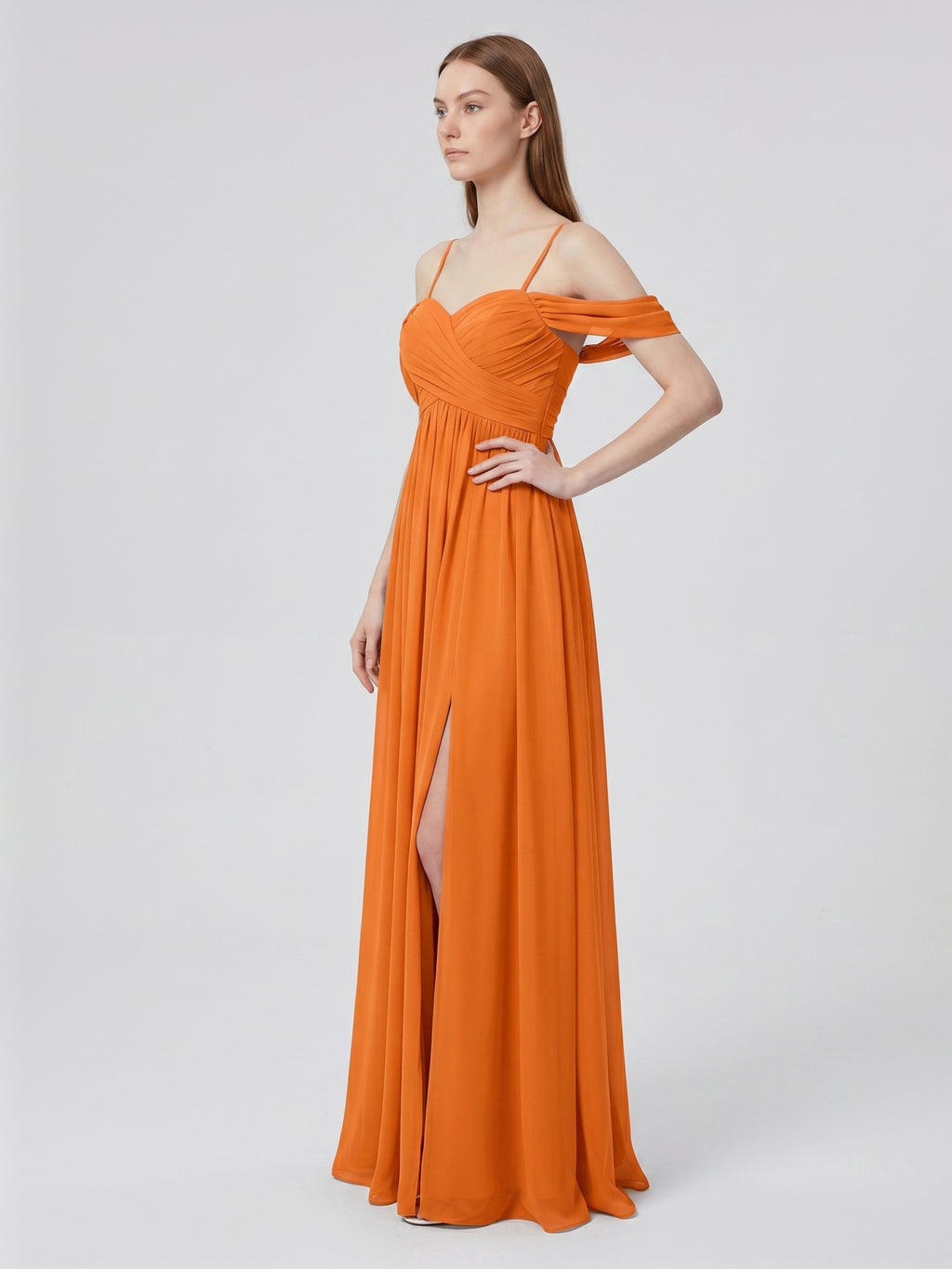 Orange Chiffon A-Line Sweetheart Back Zip Floor-Length Bridesmaid Dress with Pleats