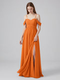Orange Chiffon A-Line Sweetheart Back Zip Floor-Length Bridesmaid Dress with Pleats