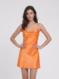 Orange Satin A-Line Scoop Neck Backless Short Prom Dress