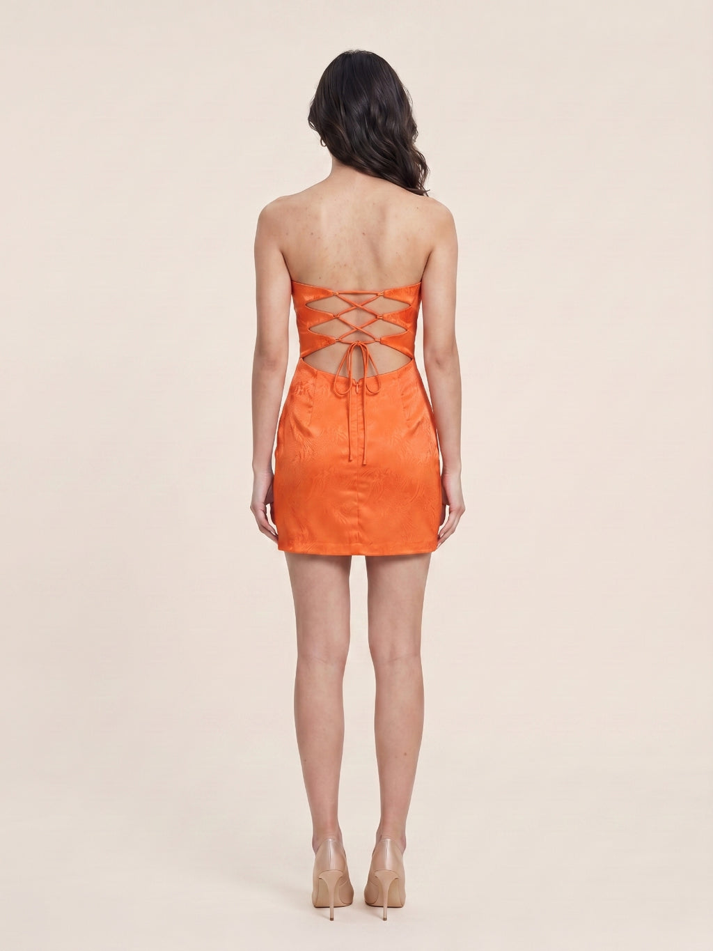 Orange Satin A-Line Straight Neck Keyhole Back Short Homecoming Dress with Pleats