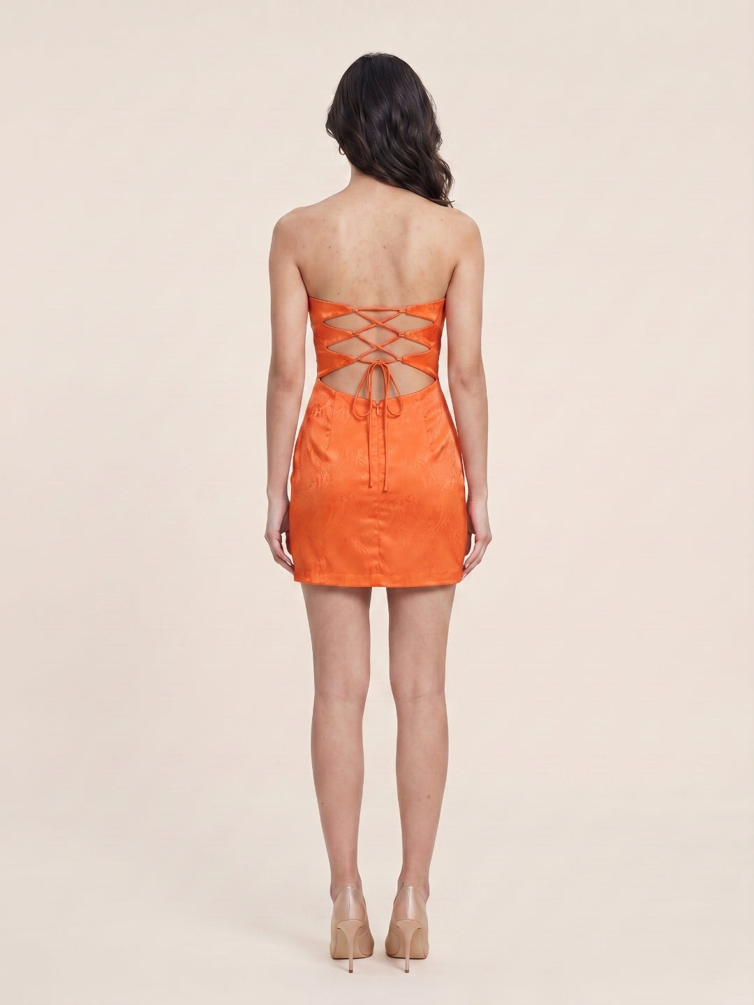 Orange Satin A-Line Straight Neck Keyhole Back Short Homecoming Dress with Pleats