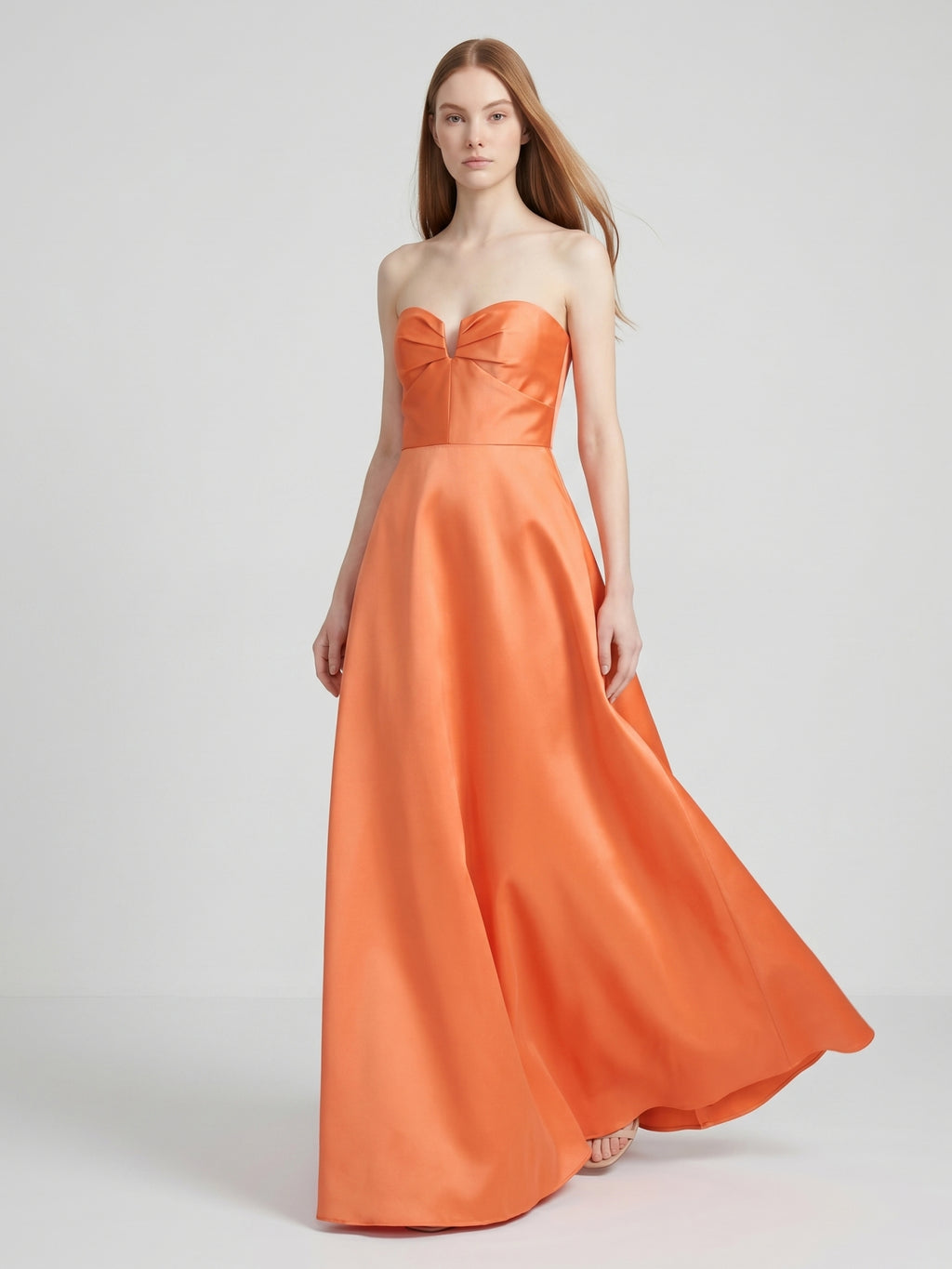 Orange Satin A-Line Sweetheart Back Zip Floor-Length Bridesmaid Dress with Pleats
