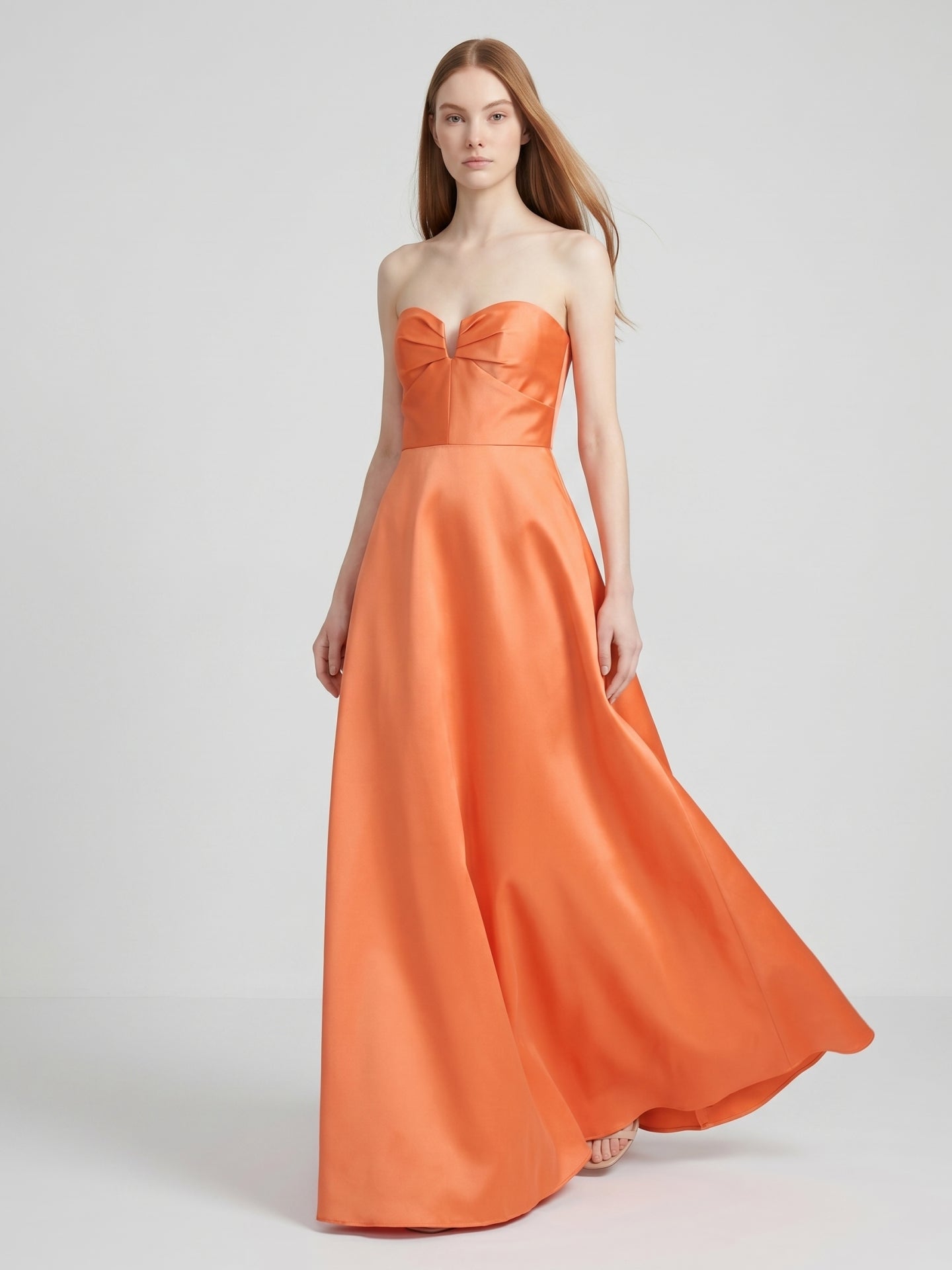 Orange Satin A-Line Sweetheart Back Zip Floor-Length Bridesmaid Dress with Pleats