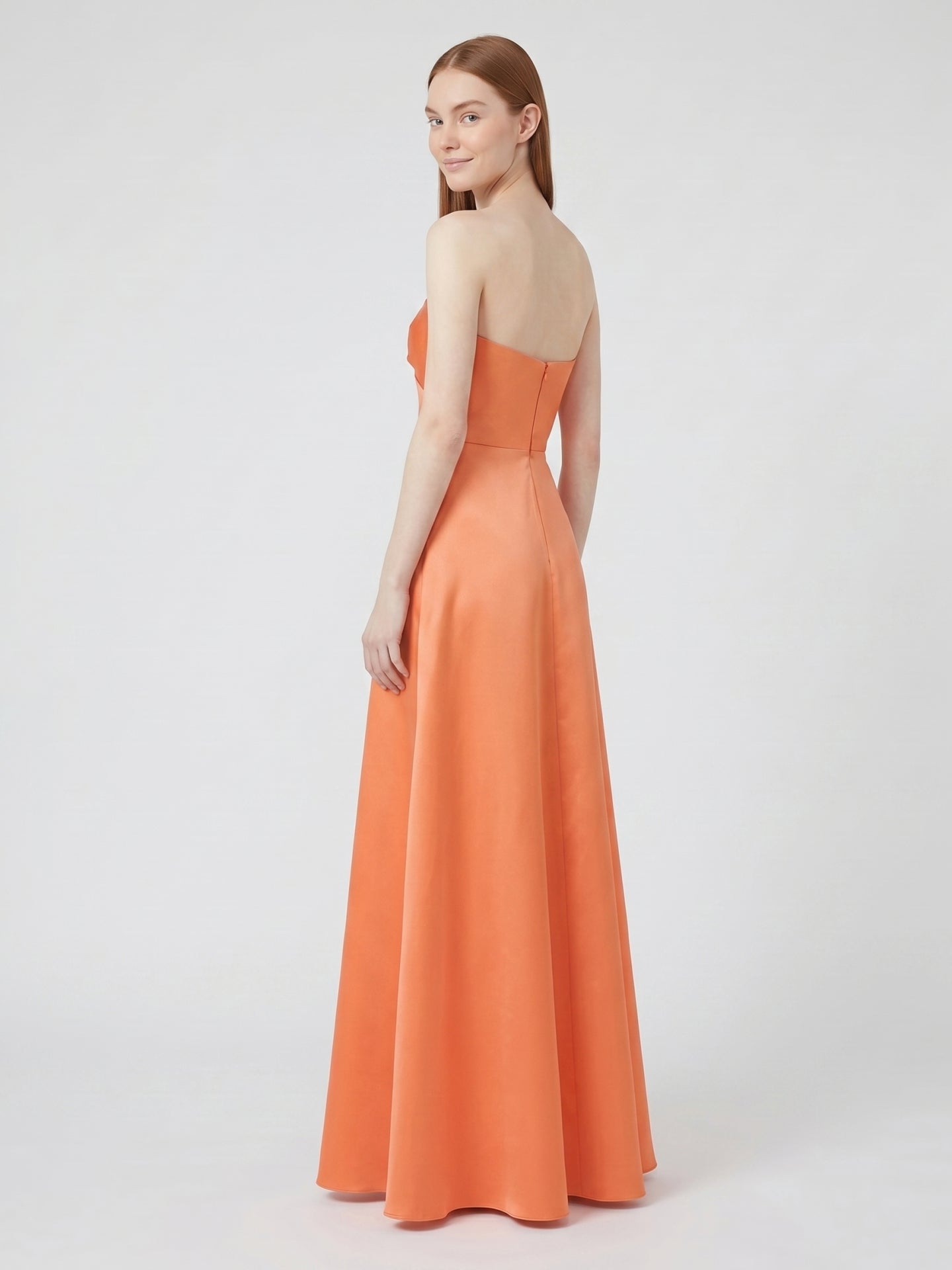 Orange Satin A-Line Sweetheart Back Zip Floor-Length Bridesmaid Dress with Pleats