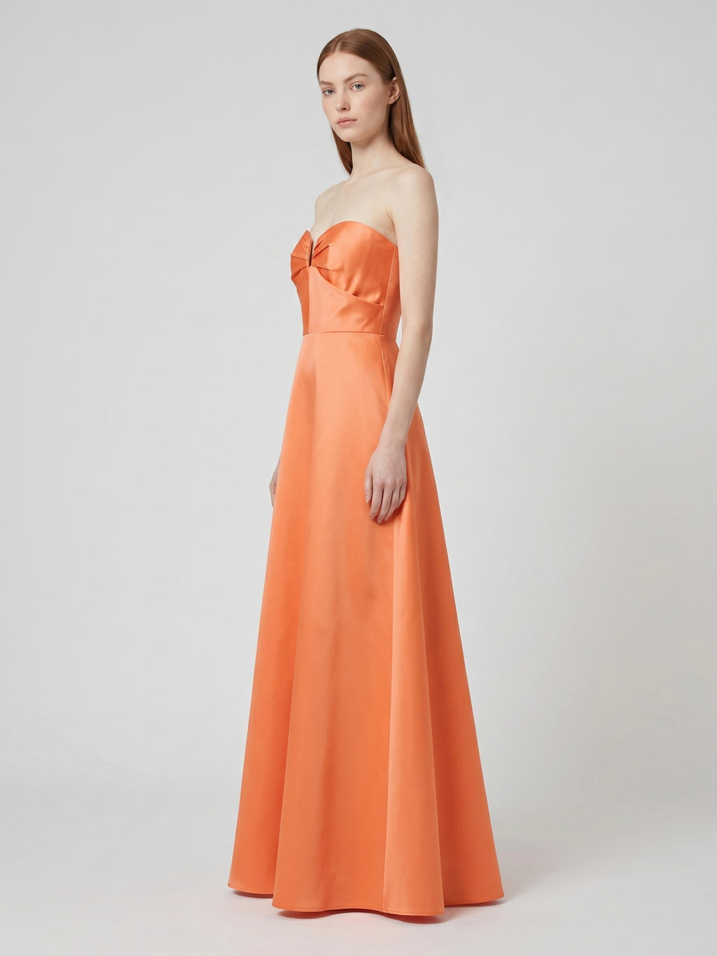 Orange Satin A-Line Sweetheart Back Zip Floor-Length Bridesmaid Dress with Pleats