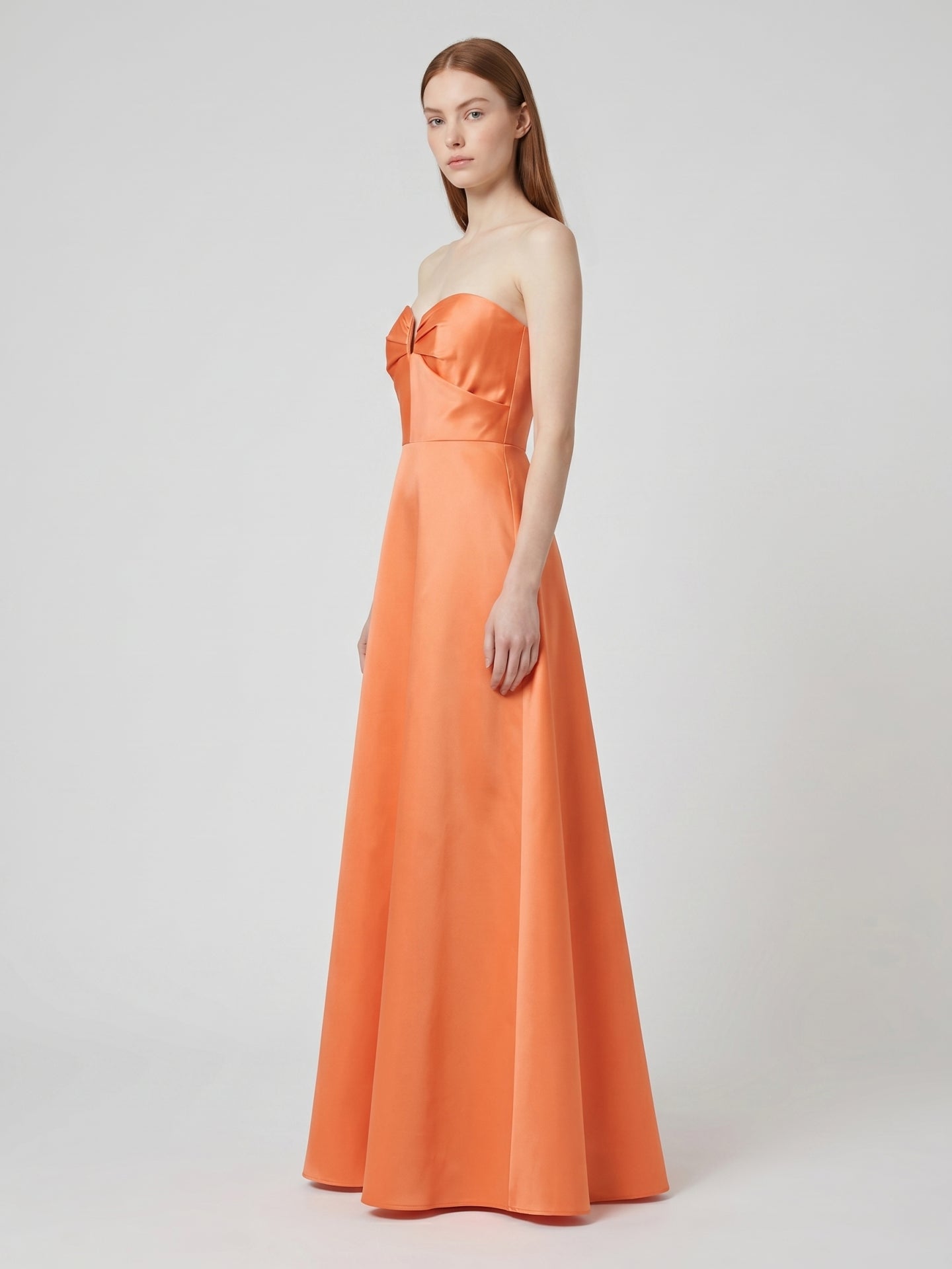Orange Satin A-Line Sweetheart Back Zip Floor-Length Bridesmaid Dress with Pleats