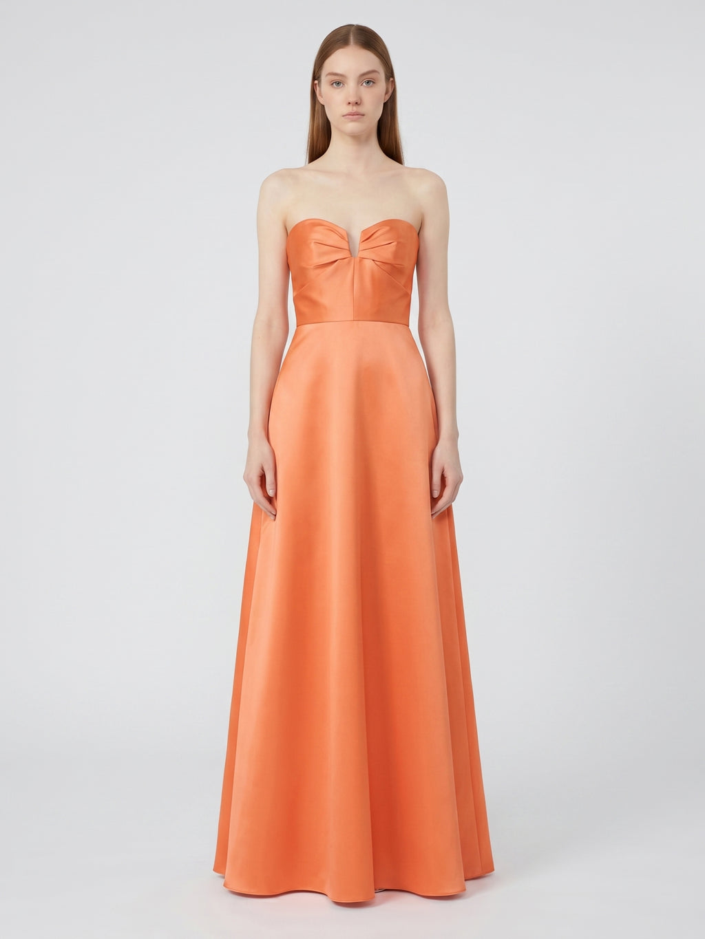 Orange Satin A-Line Sweetheart Back Zip Floor-Length Bridesmaid Dress with Pleats