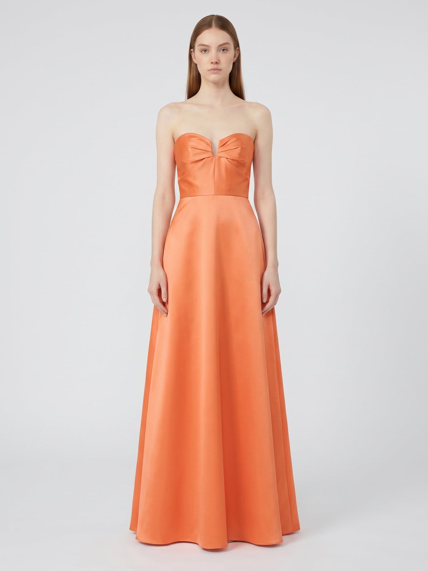 Orange Satin A-Line Sweetheart Back Zip Floor-Length Bridesmaid Dress with Pleats