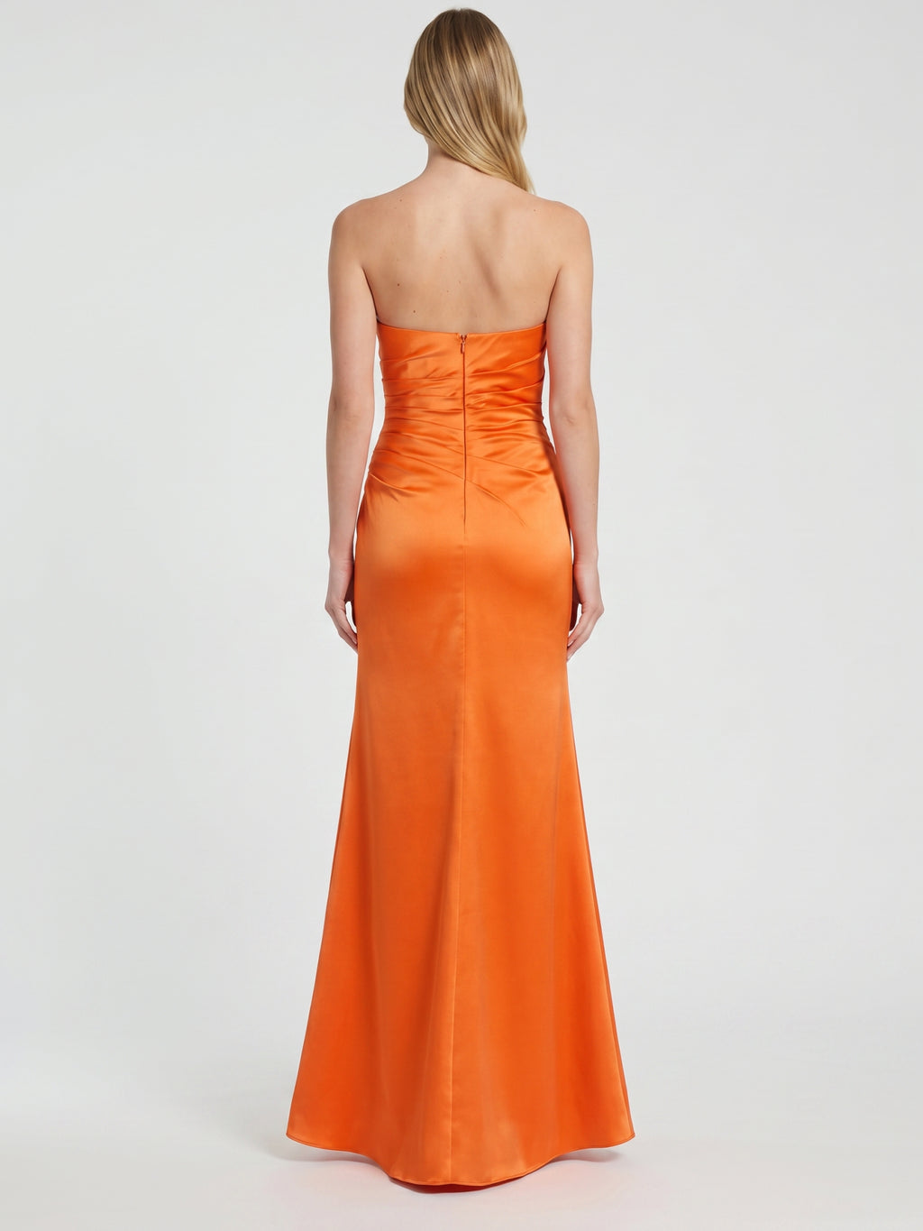 Orange Satin A-Line Sweetheart Backless Ankle Bridesmaid Dress with Pleated Details
