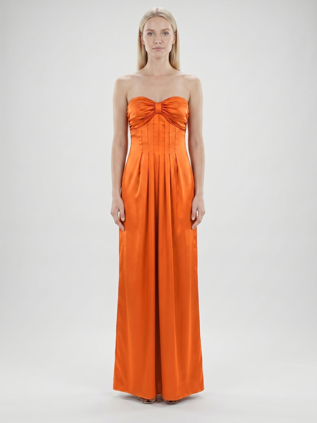 Orange Satin A-Line Sweetheart Lace-up Ankle-Length Bridesmaid Dress with Pleats