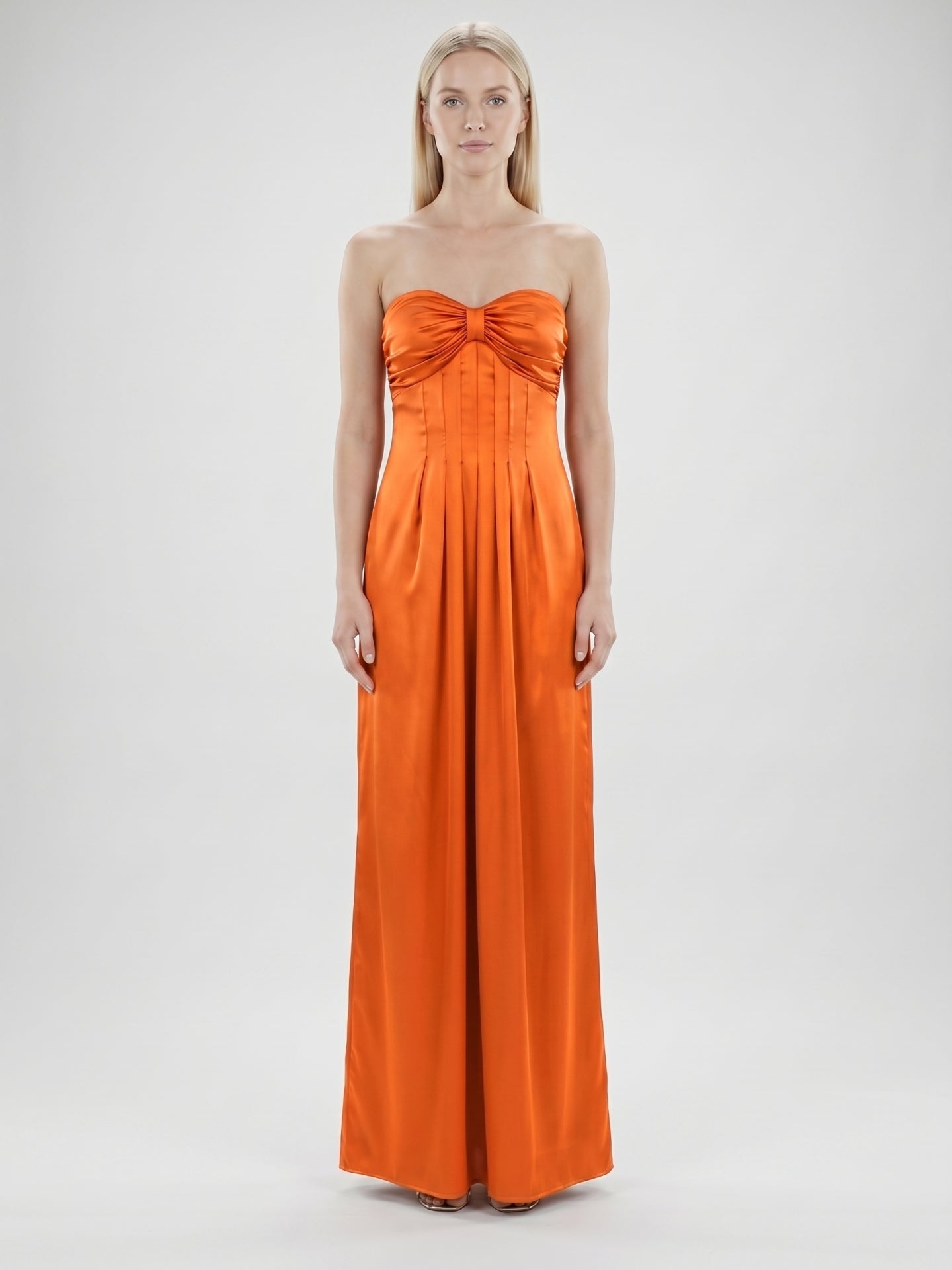 Orange Satin A-Line Sweetheart Lace-up Ankle-Length Bridesmaid Dress with Pleats