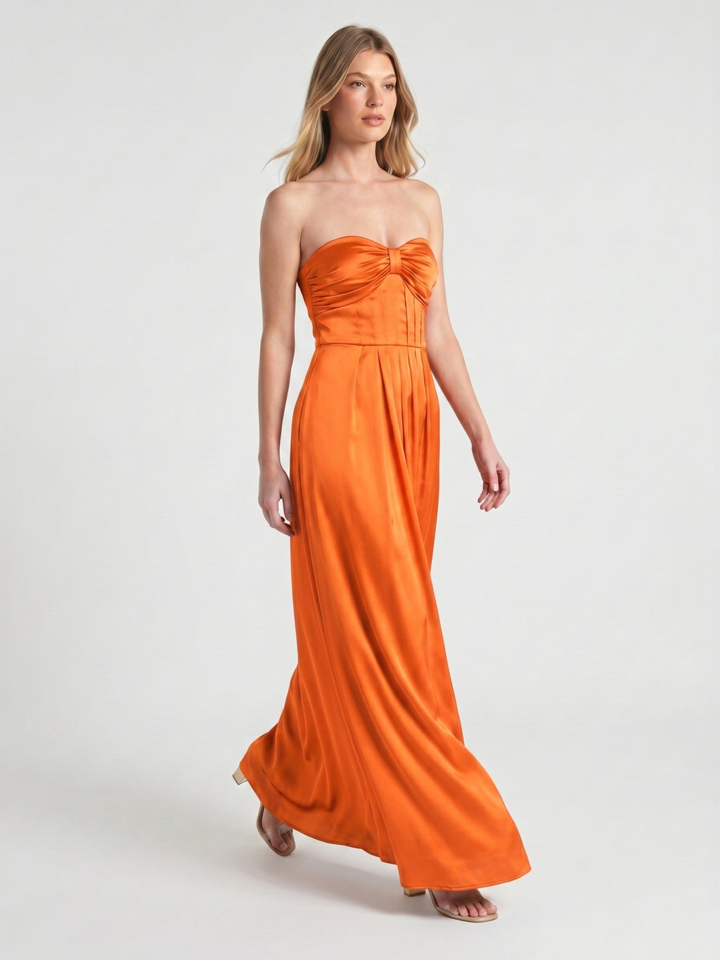 Orange Satin A-Line Sweetheart Lace-up Ankle-Length Bridesmaid Dress with Pleats