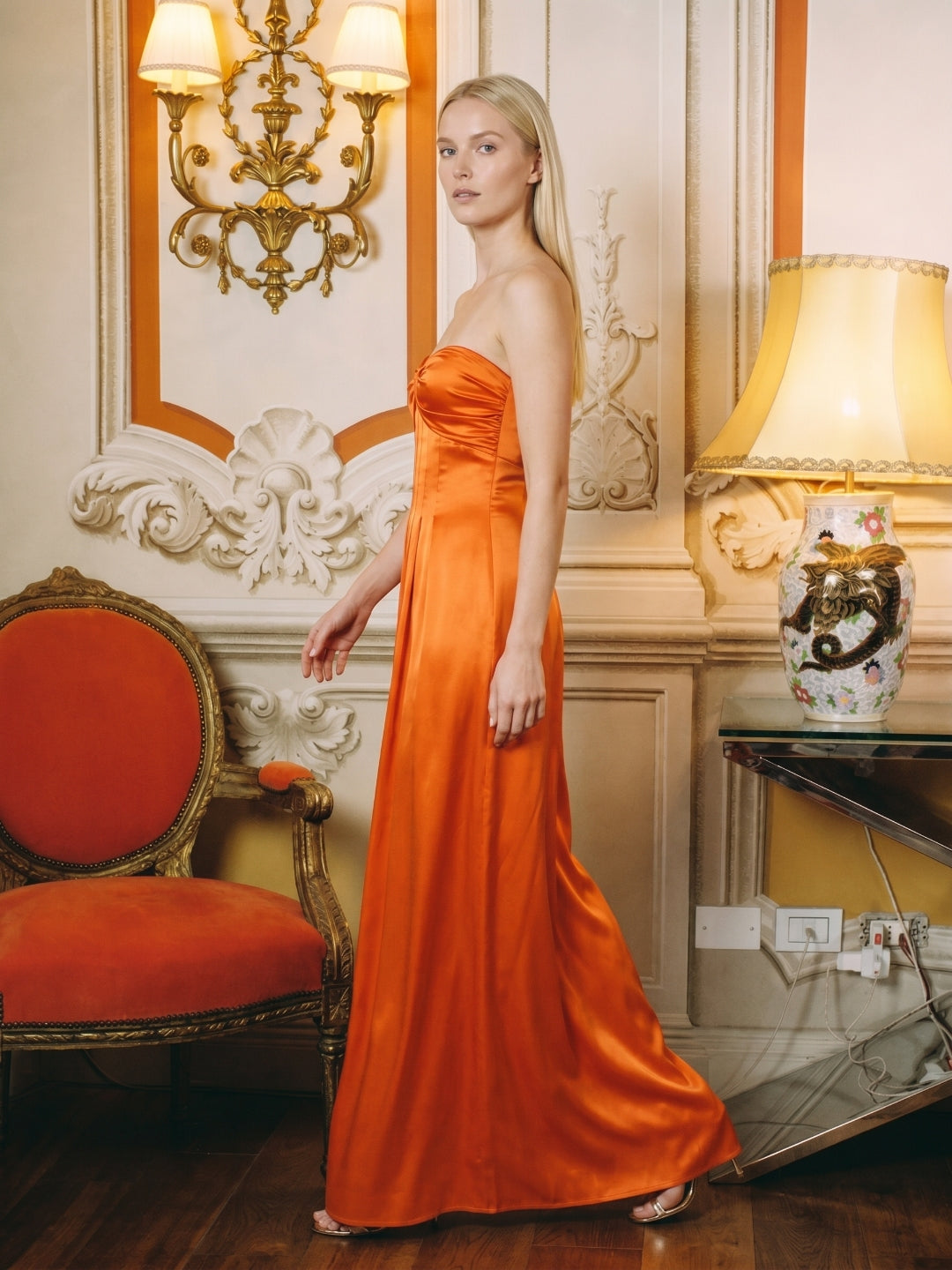 Orange Satin A-Line Sweetheart Lace-up Ankle-Length Bridesmaid Dress with Pleats