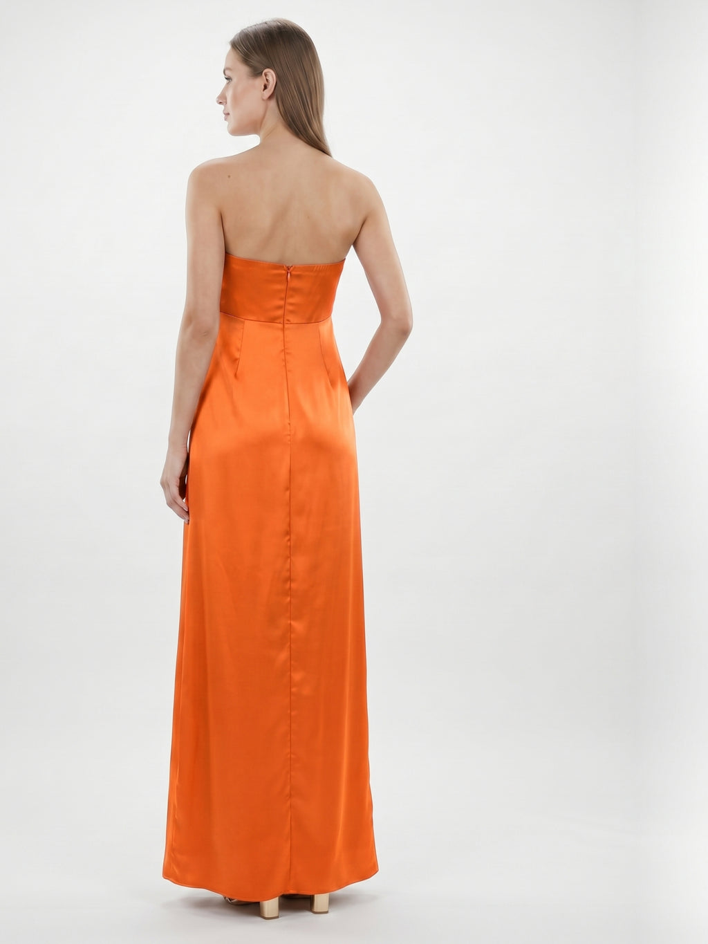Orange Satin A-Line Sweetheart Lace-up Ankle-Length Bridesmaid Dress with Pleats