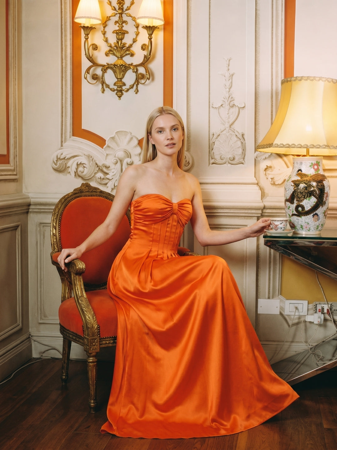 Orange Satin A-Line Sweetheart Lace-up Ankle-Length Bridesmaid Dress with Pleats