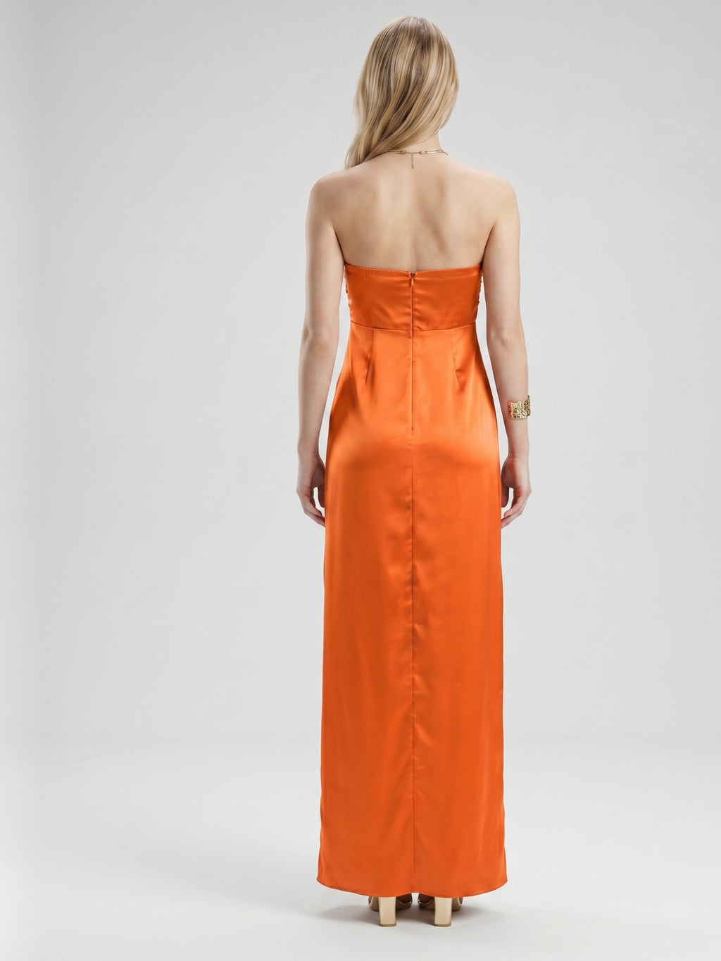 Orange Satin A-Line Sweetheart Lace-up Ankle-Length Bridesmaid Dress with Pleats