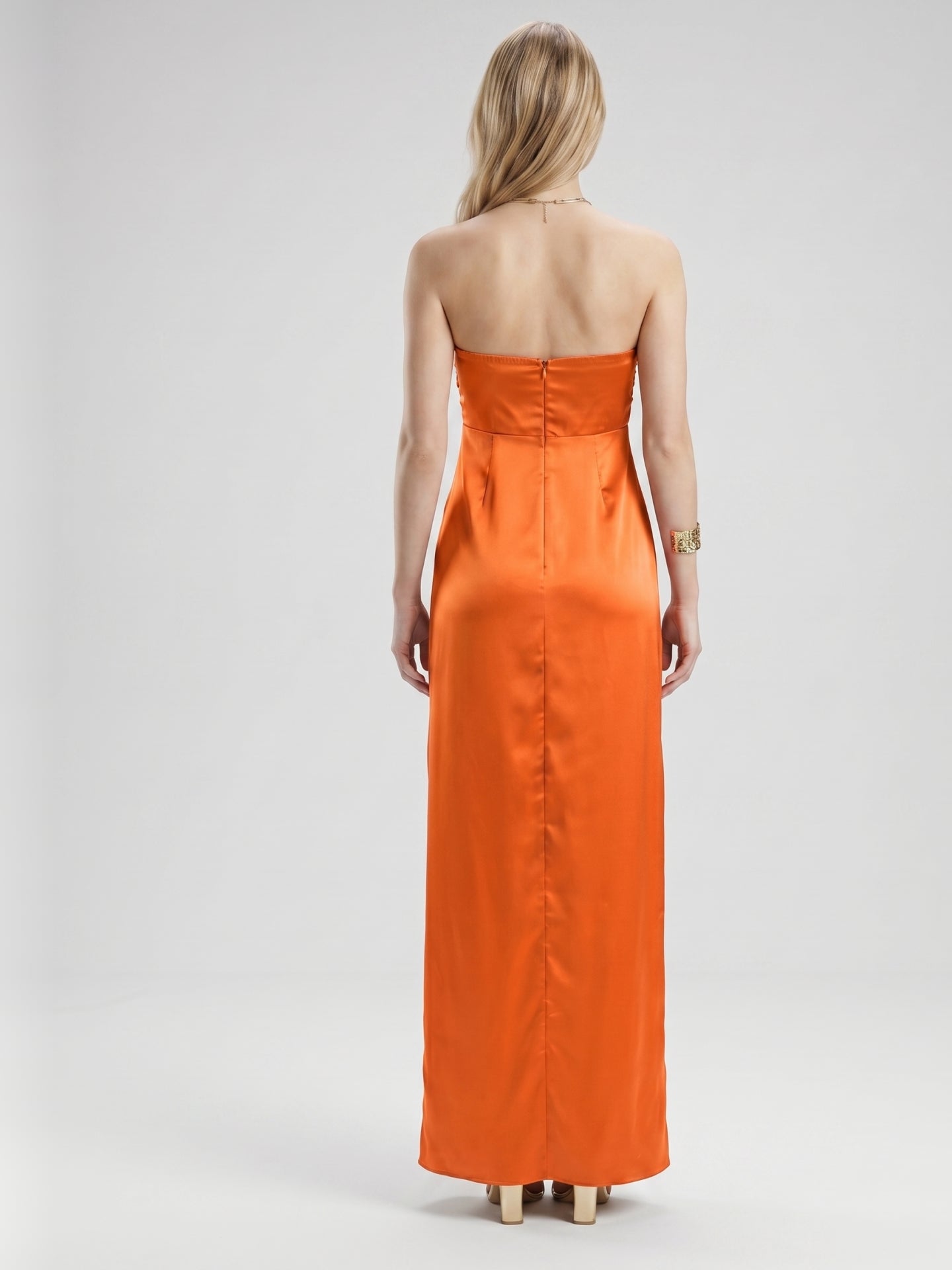 Orange Satin A-Line Sweetheart Lace-up Ankle-Length Bridesmaid Dress with Pleats