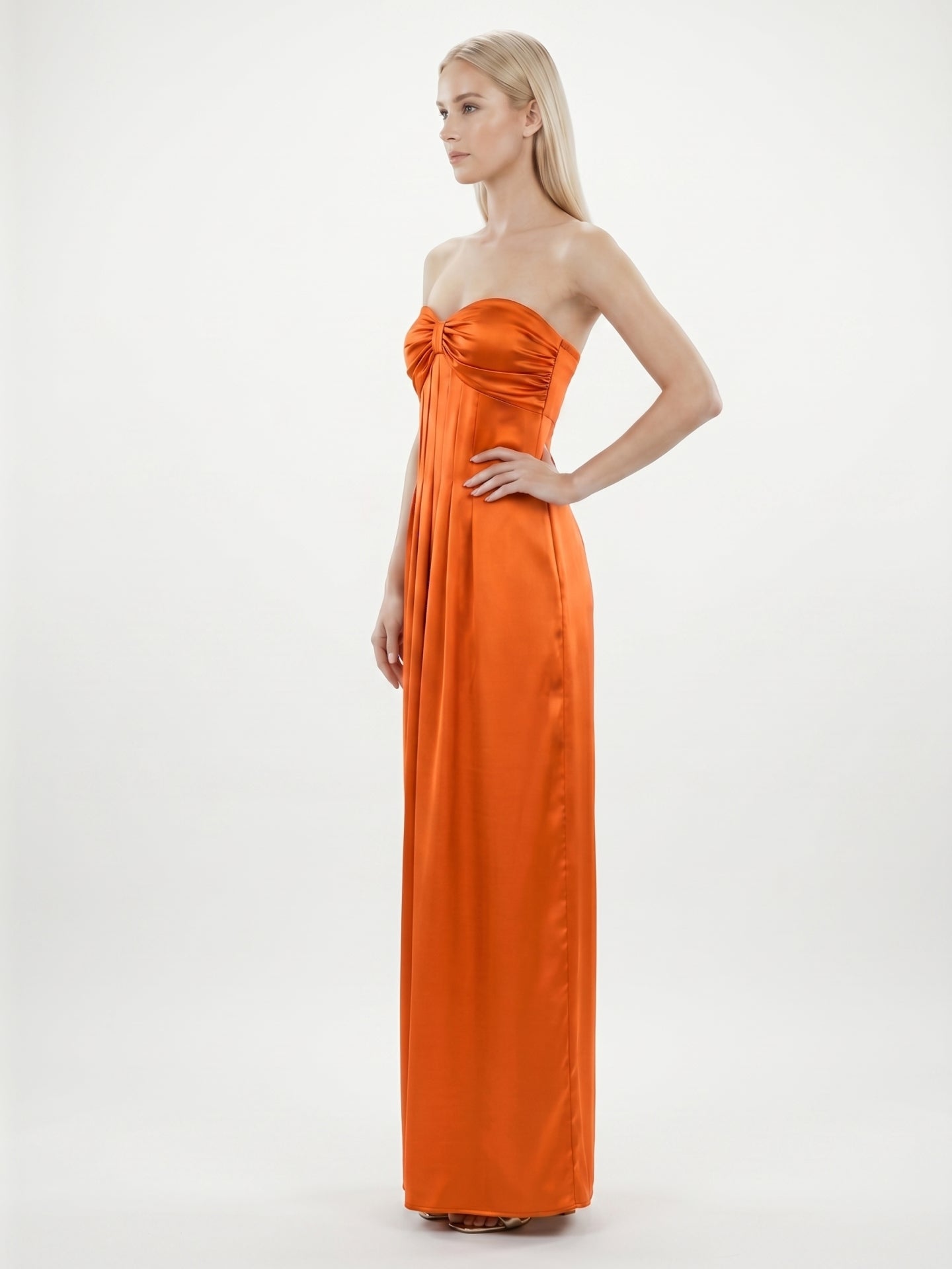 Orange Satin A-Line Sweetheart Lace-up Ankle-Length Bridesmaid Dress with Pleats