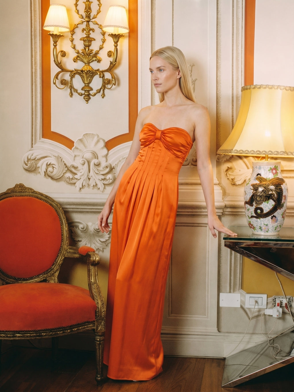 Orange Satin A-Line Sweetheart Lace-up Ankle-Length Bridesmaid Dress with Pleats
