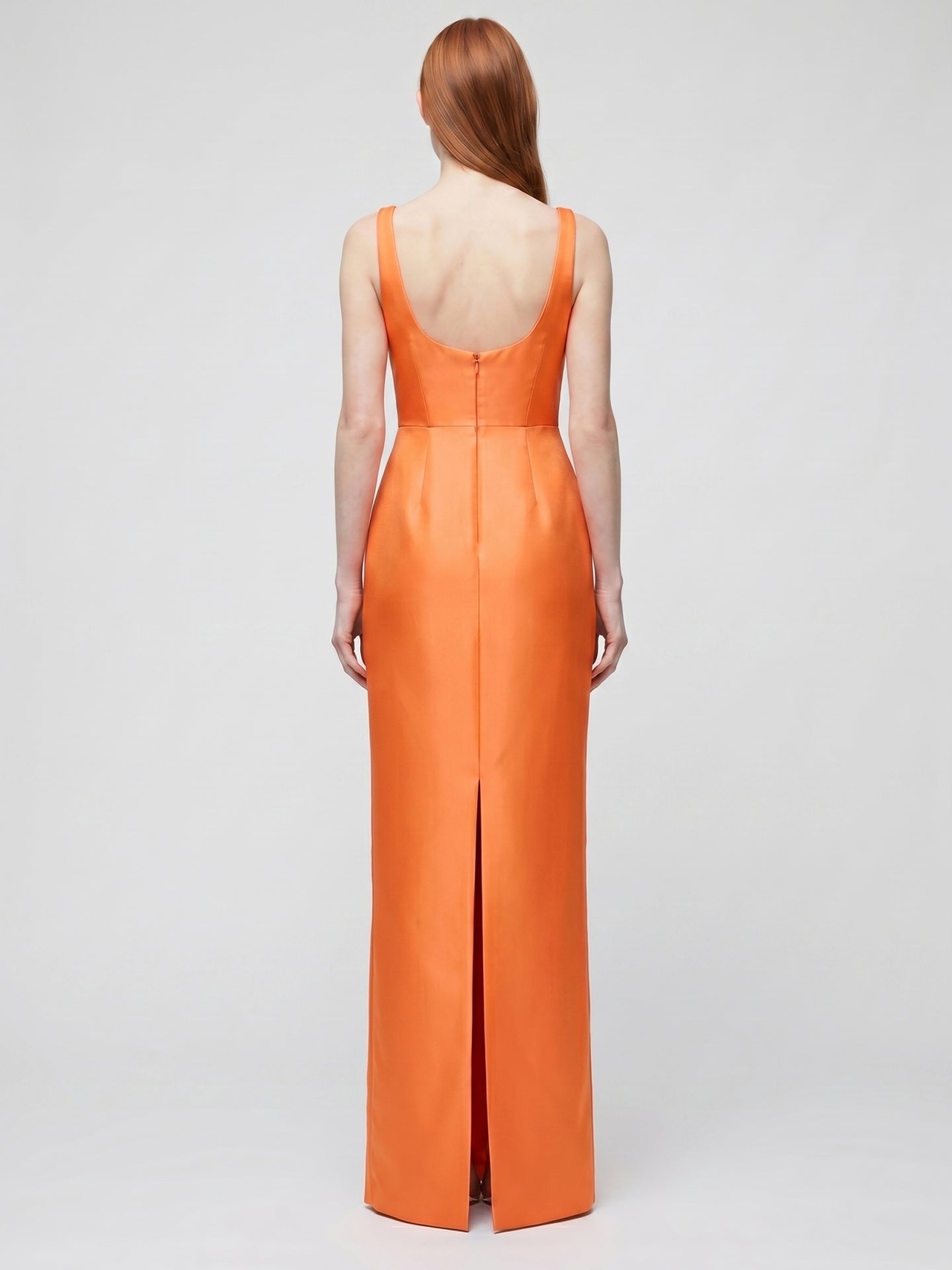 Orange Satin Sheath Square Neck Floor-Length Bridesmaid Dress