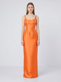 Orange Satin Sheath Square Neck Floor-Length Bridesmaid Dress