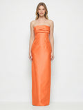 Orange Satin Sheath Straight Neck Backless Floor-Length Bridesmaid Dress with Pleats