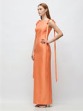 Orange Satin Sheath Straight Neck V-Back Floor-Length Bridesmaid Dress with Bow